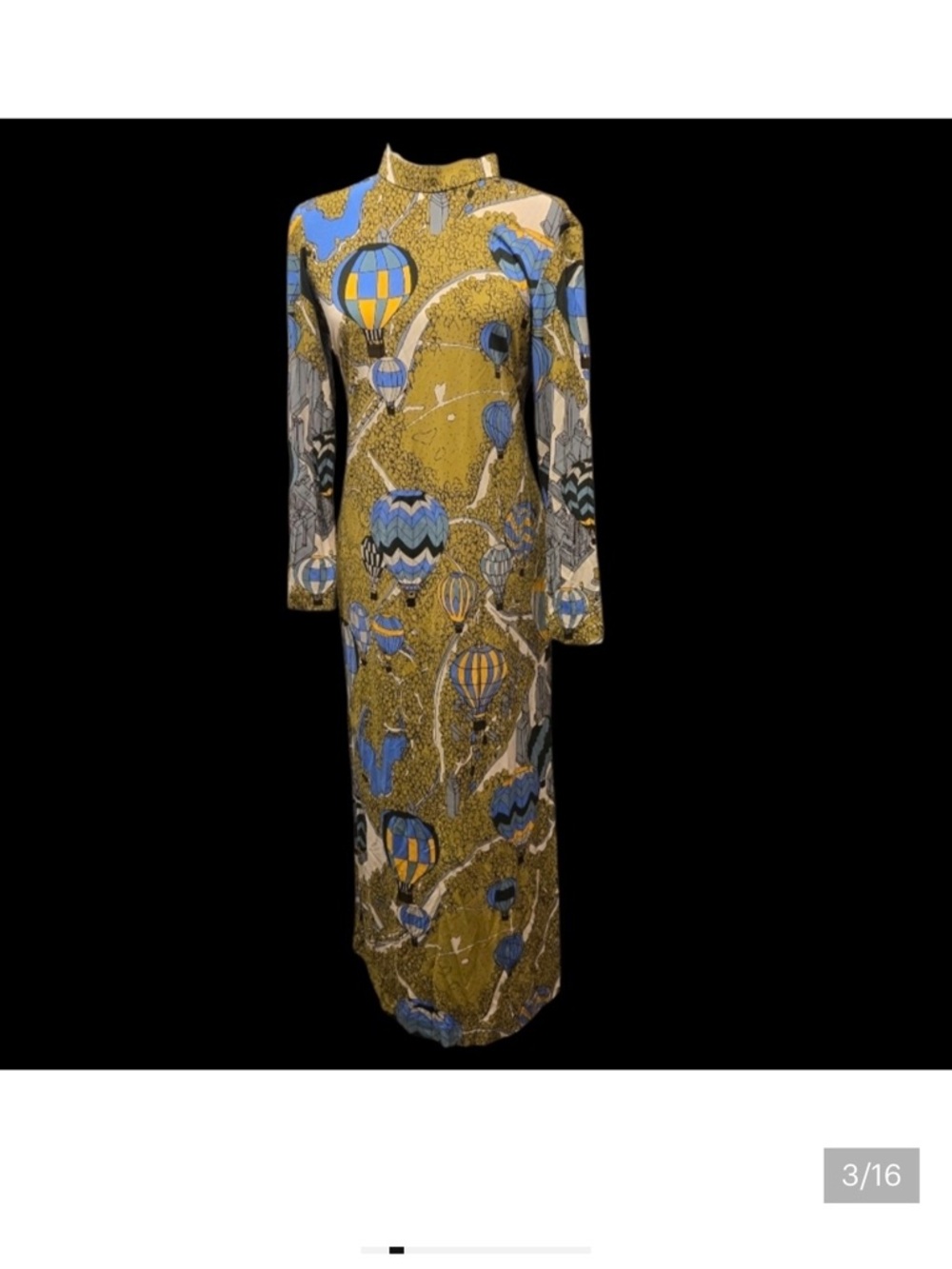 Tory Burch Olive Maxi Dress with Sky Blue & White Hot-Air Balloon Print - Picture 3 of 14